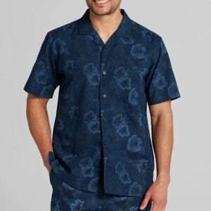 NEW Joseph Abboud Modern Fit Hibiscus Linen Blend Camp Shirt LARGE TALL